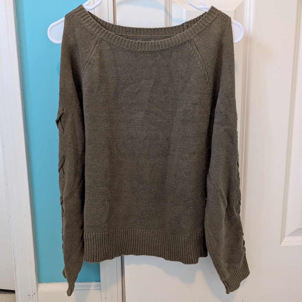 Aeropostale Off-the-Shoulder Olive Sweater